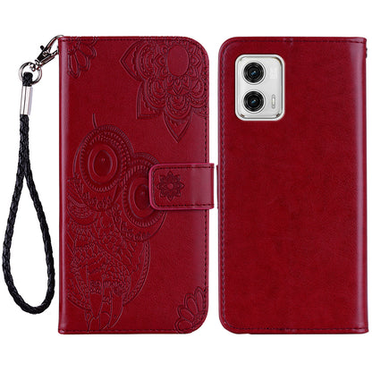 For Motorola Moto G73 5G PU Leather Stand Phone Case Imprinted Owl Flower Phone Wallet Cover