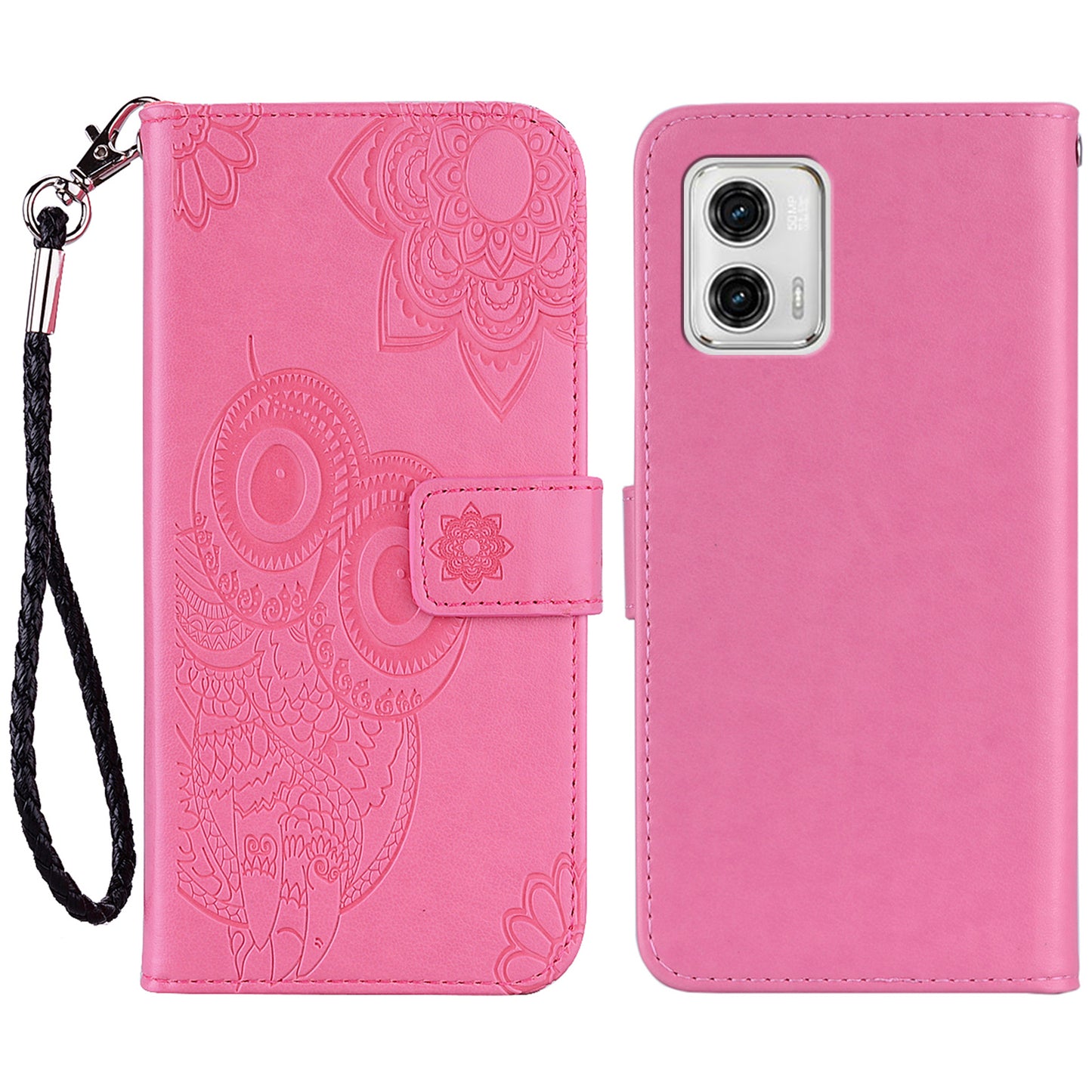 For Motorola Moto G73 5G PU Leather Stand Phone Case Imprinted Owl Flower Phone Wallet Cover