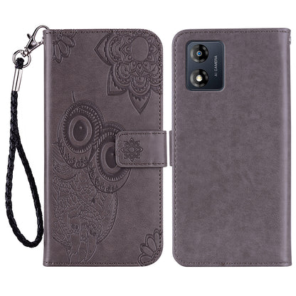 For Motorola Moto E13 4G PU Leather Stand Cover Imprinted Owl Flower Flip Wallet Phone Case