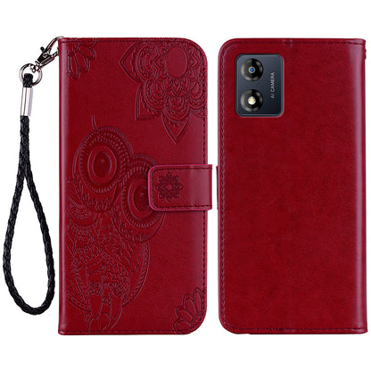 For Motorola Moto E13 4G PU Leather Stand Cover Imprinted Owl Flower Flip Wallet Phone Case