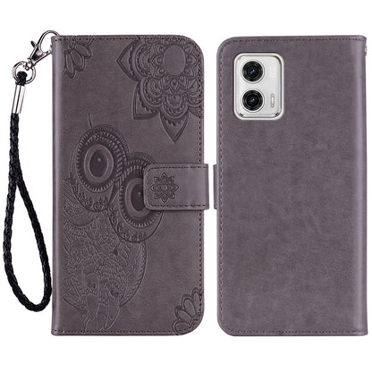 For Motorola Moto G13 4G / G23 4G / G53 5G PU Leather Phone Case Imprinted Owl Flower Wallet Flip Stand Cover