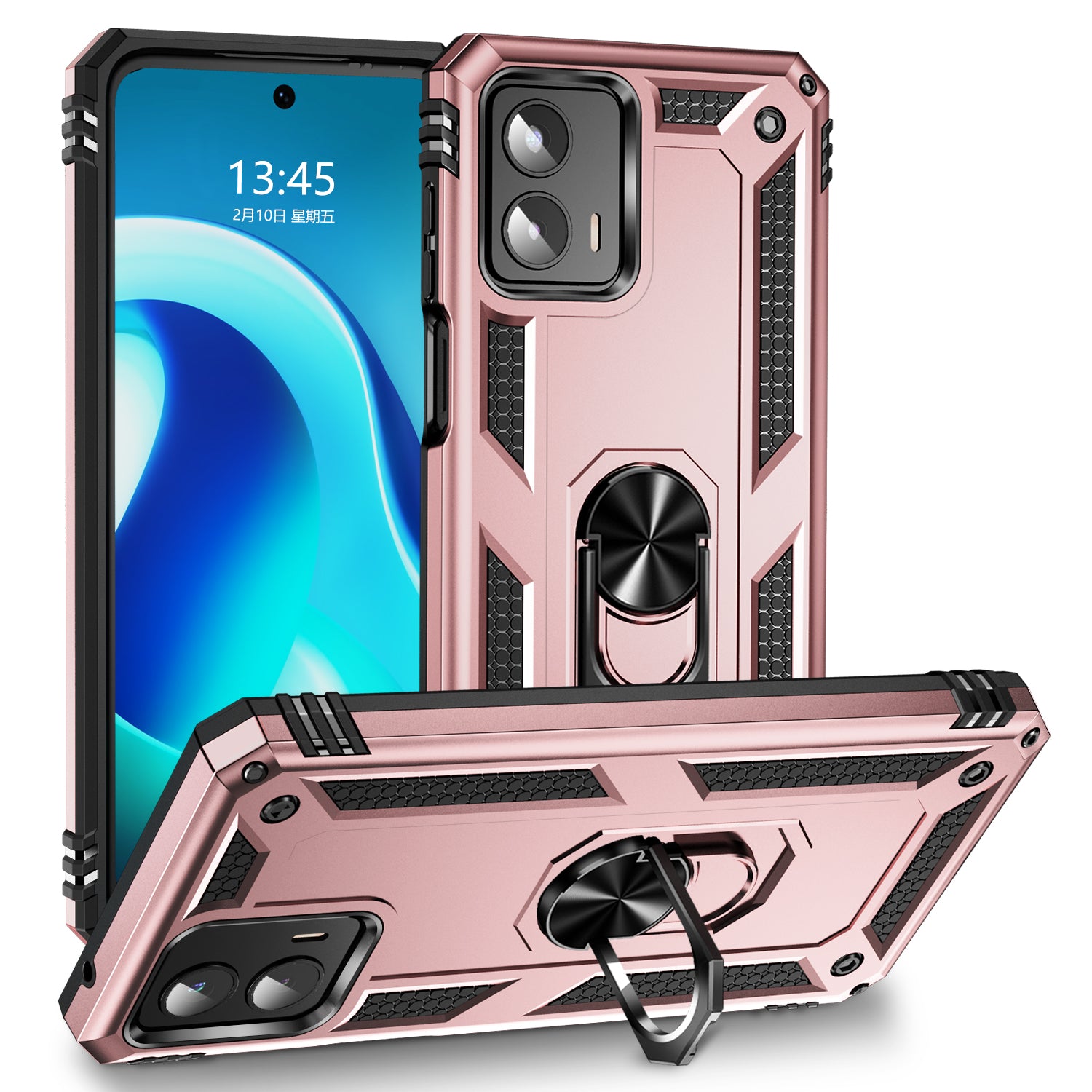 For Motorola Moto G 5G (2023) Hard Anti-scratch Phone Shell Ring Holder Kickstand PC+TPU+Metal Phone Cover