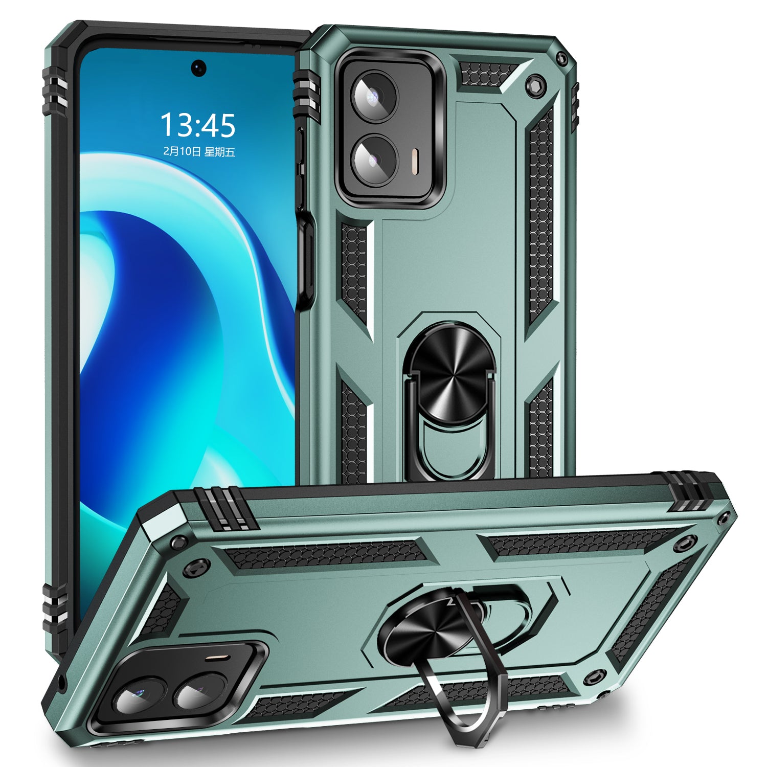 For Motorola Moto G 5G (2023) Hard Anti-scratch Phone Shell Ring Holder Kickstand PC+TPU+Metal Phone Cover