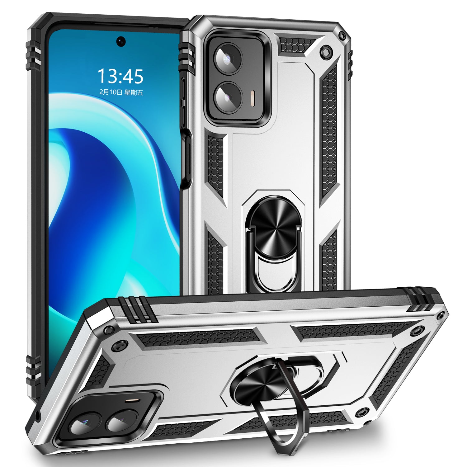 For Motorola Moto G 5G (2023) Hard Anti-scratch Phone Shell Ring Holder Kickstand PC+TPU+Metal Phone Cover