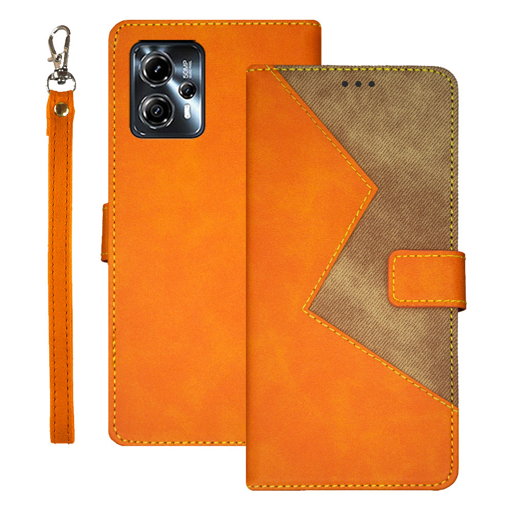 IDEWEI For Motorola Moto G23 4G / G13 4G PU Leather Cover Wrist Strap Color Splicing Phone Case with Card Slots