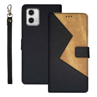 IDEWEI For Motorola Moto G73 5G Color Splicing Phone Stand Case Card Slots Leather Phone Cover