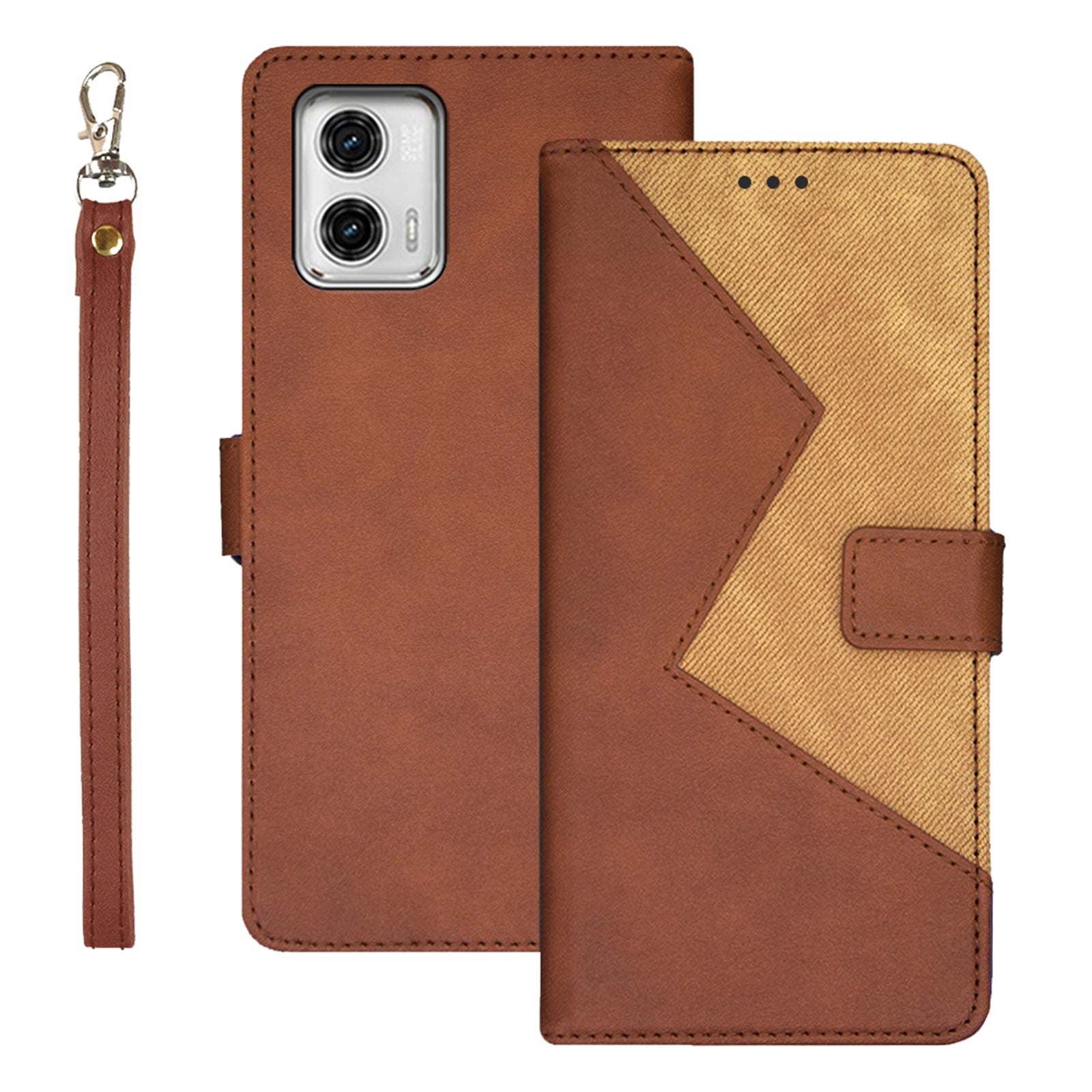 IDEWEI For Motorola Moto G73 5G Color Splicing Phone Stand Case Card Slots Leather Phone Cover