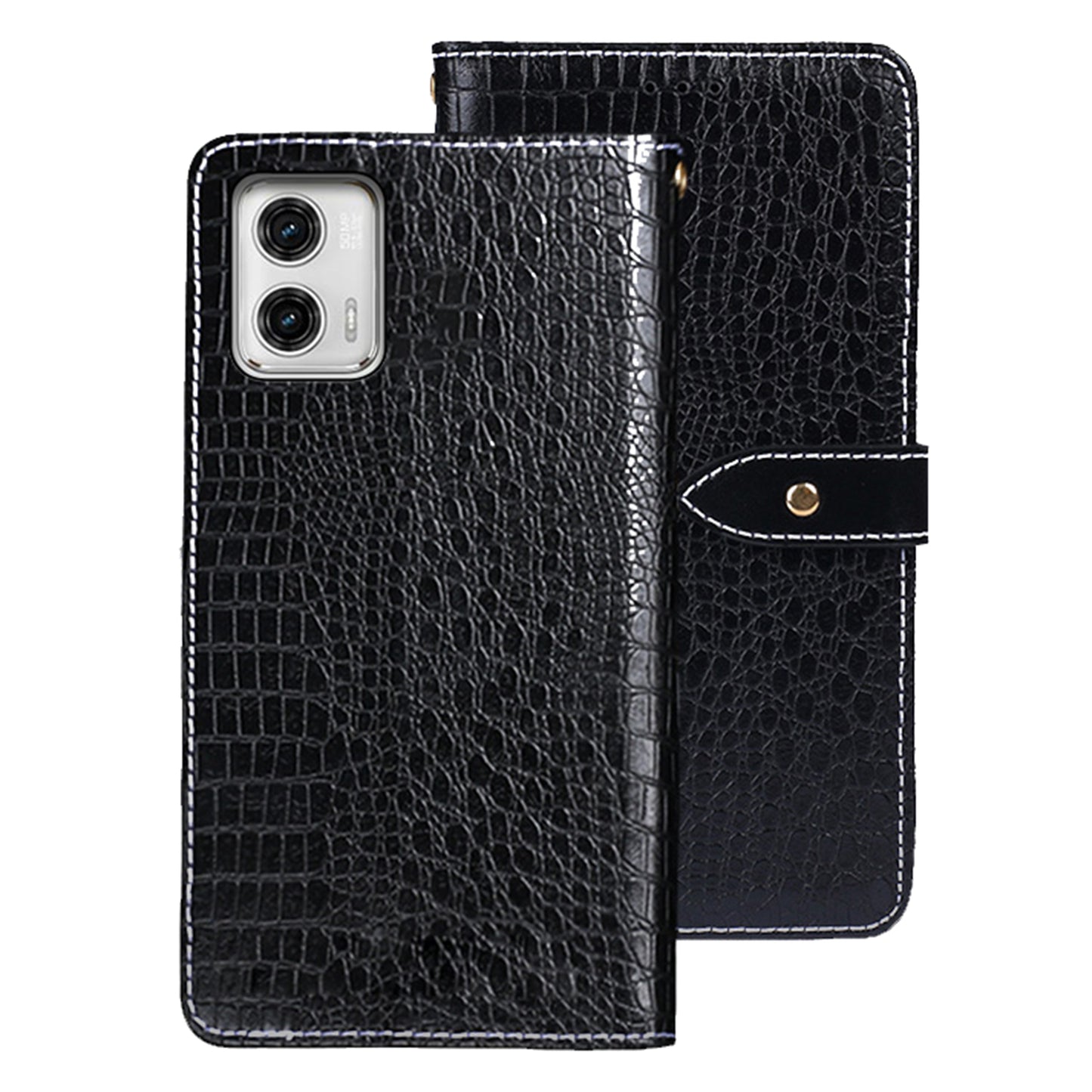 IDEWEI For Motorola Moto G73 5G Leather Wallet Phone Case Crocodile Texture Stand Phone Cover