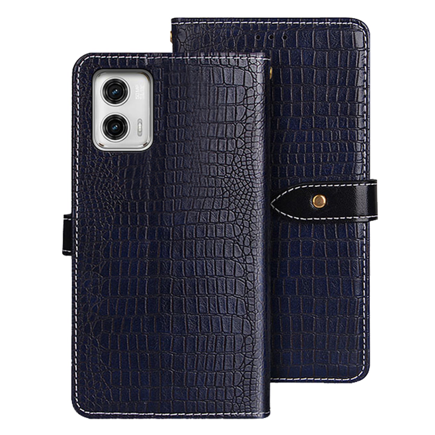 IDEWEI For Motorola Moto G73 5G Leather Wallet Phone Case Crocodile Texture Stand Phone Cover