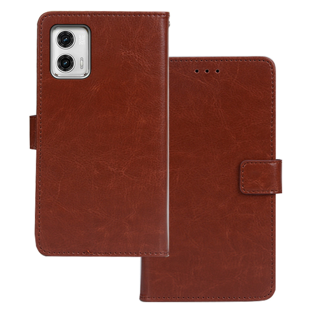 IDEWEI For Motorola Moto G73 5G Phone Wallet Cover Crazy Horse Texture Leather Stand Phone Case