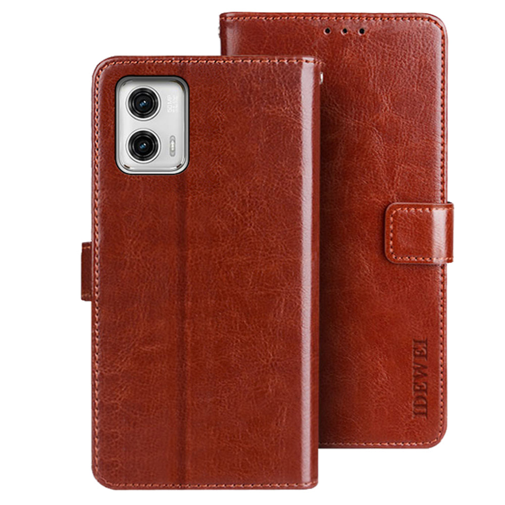 IDEWEI For Motorola Moto G73 5G PU Leather Wallet Phone Case Crazy Horse Texture Stand Cover