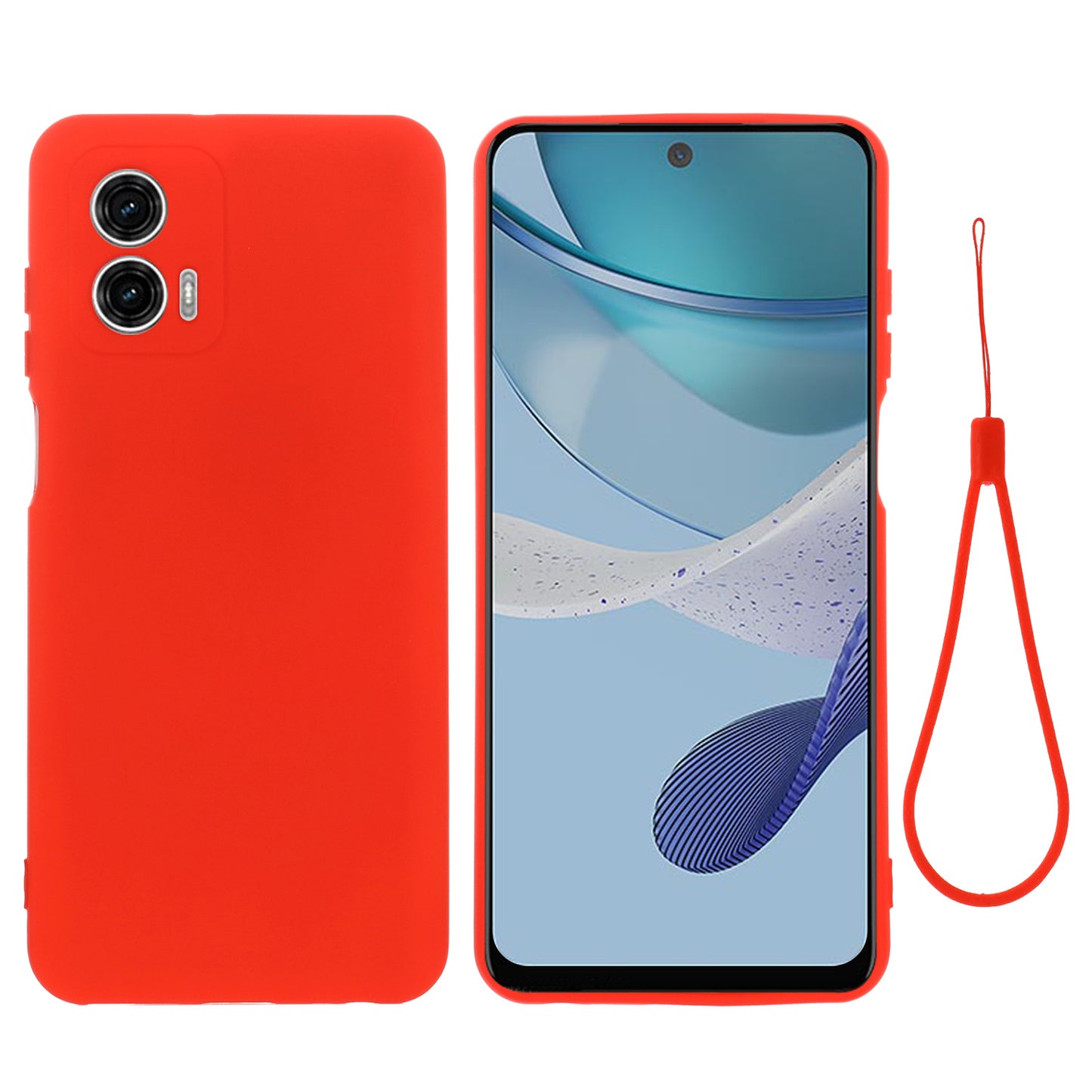 For Motorola Moto G53 5G Liquid Silicone Phone Case Soft Lining Anti-drop Phone Cover with Strap