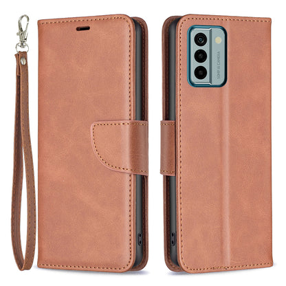 For Nokia G22 Solid Color Textured PU Leather Wallet Shell Shockproof Stand Phone Case with Strap