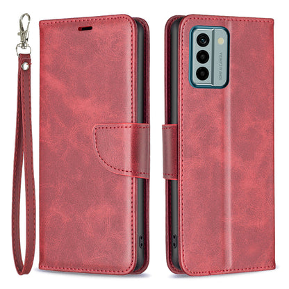 For Nokia G22 Solid Color Textured PU Leather Wallet Shell Shockproof Stand Phone Case with Strap