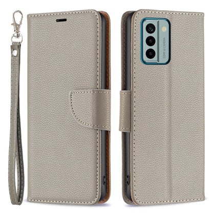 For Nokia G22 Solid Color PU Leather Wallet Cover Litchi Texture Flip Stand Phone Case with Strap