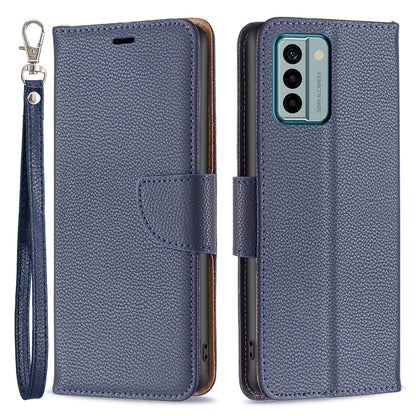 For Nokia G22 Solid Color PU Leather Wallet Cover Litchi Texture Flip Stand Phone Case with Strap