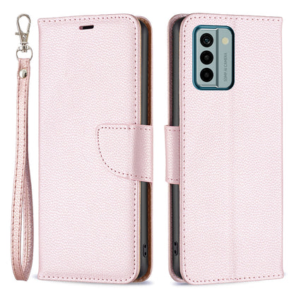 For Nokia G22 Solid Color PU Leather Wallet Cover Litchi Texture Flip Stand Phone Case with Strap