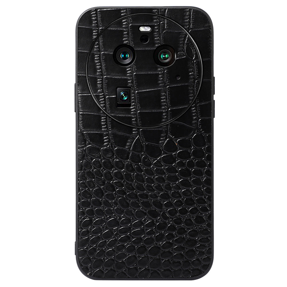 For Oppo Find X6 Pro Phone Case Genuine Cowhide Leather+PC+TPU Crocodile Texture Phone Cover