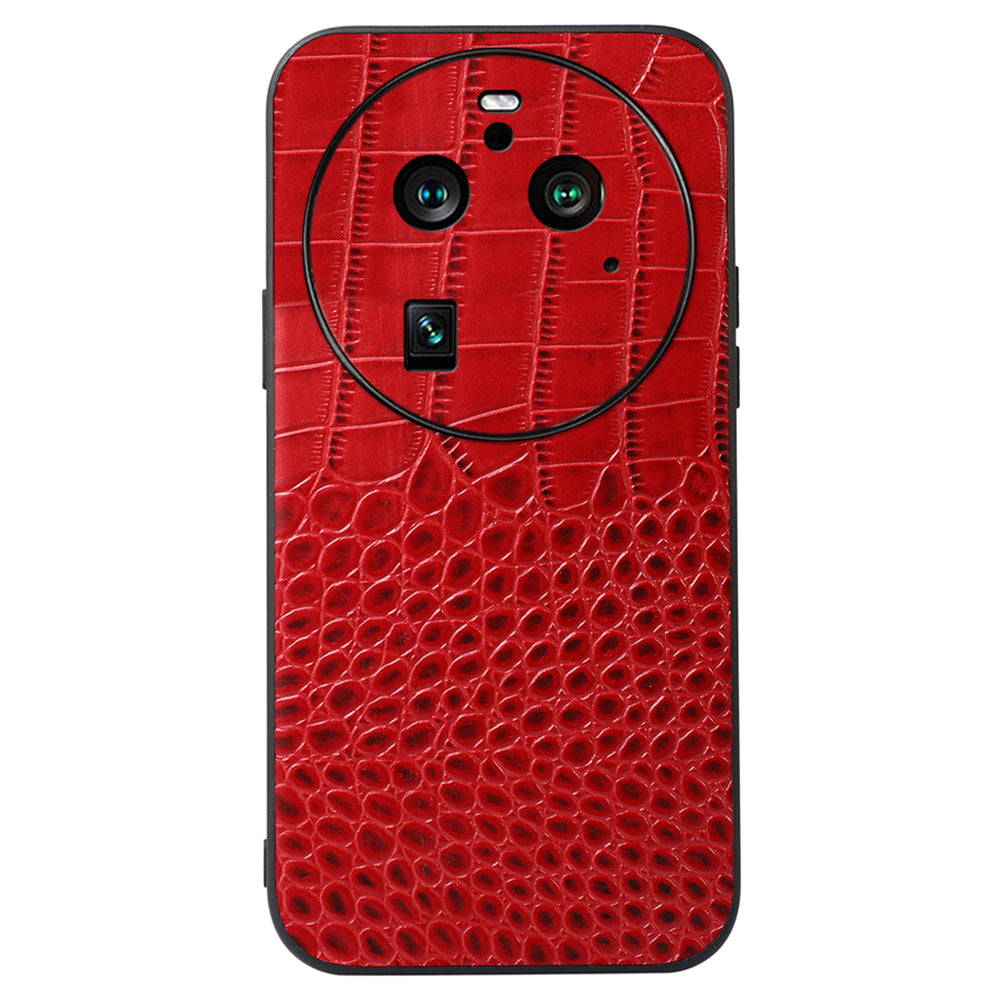 For Oppo Find X6 Pro Phone Case Genuine Cowhide Leather+PC+TPU Crocodile Texture Phone Cover