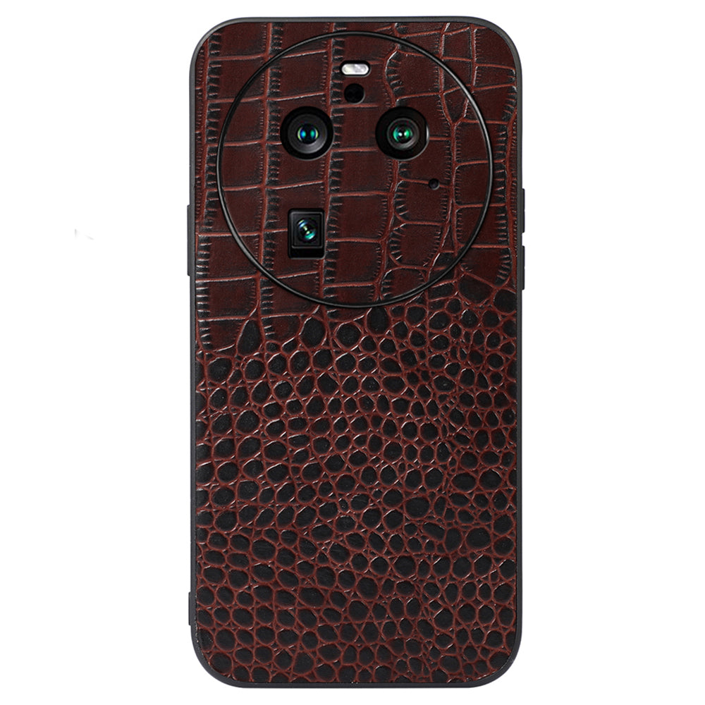 For Oppo Find X6 Pro Phone Case Genuine Cowhide Leather+PC+TPU Crocodile Texture Phone Cover