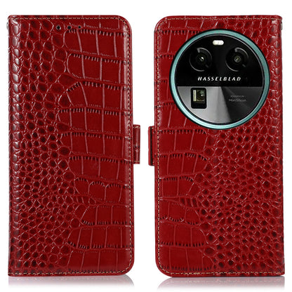 For Oppo Find X6 RFID Blocking Stand Wallet Crocodile Texture Genuine Cowhide Leather Phone Cover