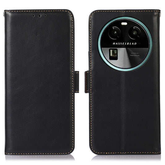 For Oppo Find X6 RFID Blocking Phone Wallet Stand Case Genuine Cowhide Leather Cover