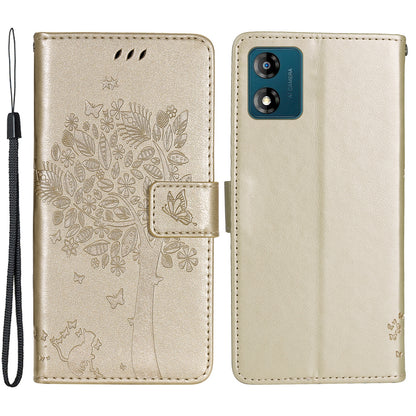 KT Imprinting Flower Series-3 For Motorola Moto E13 4G Imprinted Leather Wallet Cover Stand Phone Case