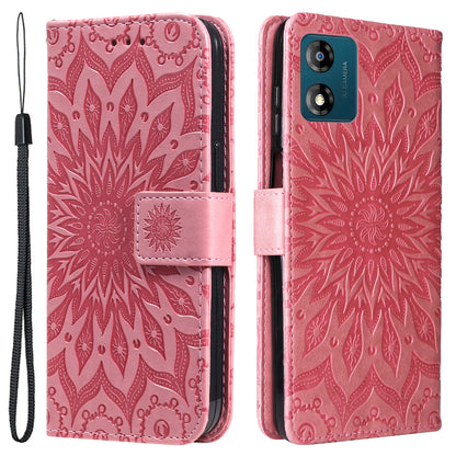 KT Imprinting Flower Series-1 Stand Phone Case for Motorola Moto E13 4G Wallet PU Leather Cover with Strap