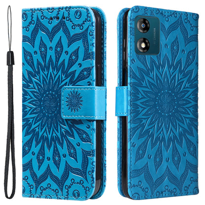 KT Imprinting Flower Series-1 Stand Phone Case for Motorola Moto E13 4G Wallet PU Leather Cover with Strap