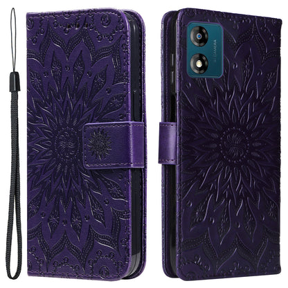 KT Imprinting Flower Series-1 Stand Phone Case for Motorola Moto E13 4G Wallet PU Leather Cover with Strap