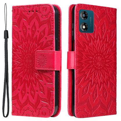 KT Imprinting Flower Series-1 Stand Phone Case for Motorola Moto E13 4G Wallet PU Leather Cover with Strap