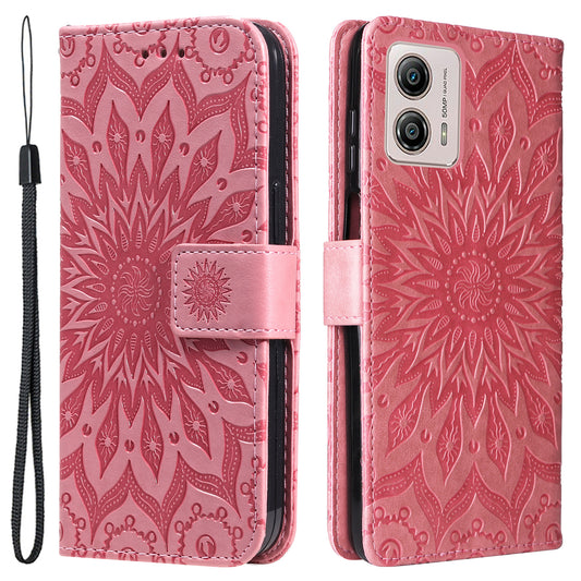 KT Imprinting Flower Series-1 PU Leather Phone Case for Motorola Moto G13 4G / G23 4G / G53 5G Stand Wallet Cover with Strap