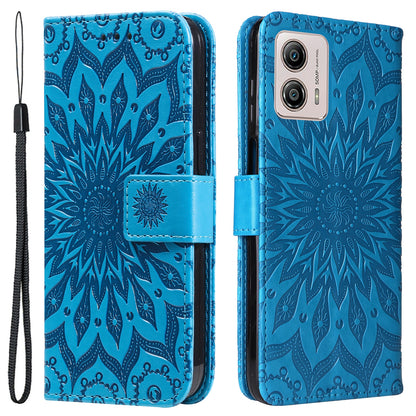 KT Imprinting Flower Series-1 PU Leather Phone Case for Motorola Moto G13 4G / G23 4G / G53 5G Stand Wallet Cover with Strap