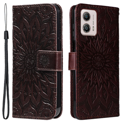 KT Imprinting Flower Series-1 PU Leather Phone Case for Motorola Moto G13 4G / G23 4G / G53 5G Stand Wallet Cover with Strap