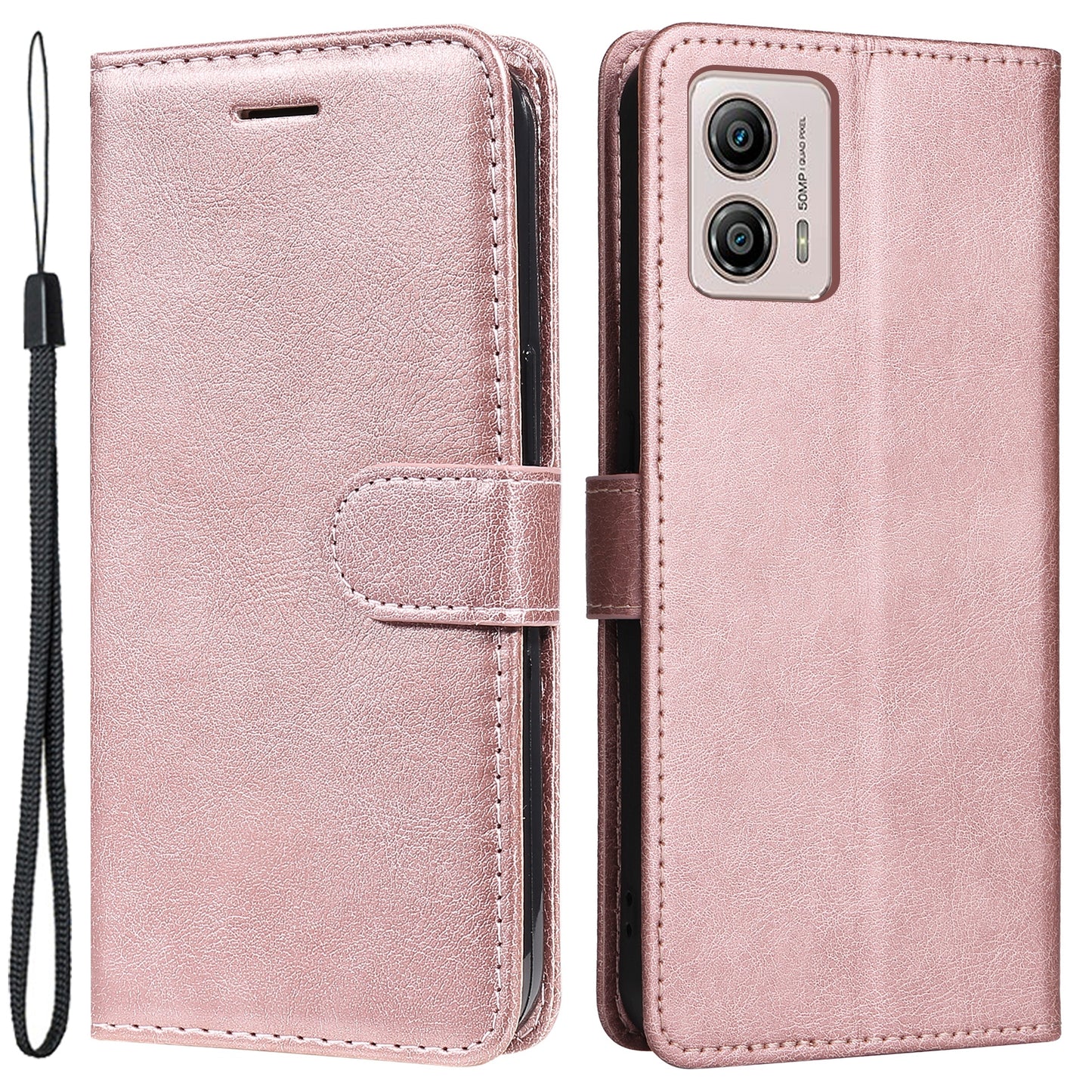 For Motorola Moto G13 4G / G23 4G / G53 5G PU Leather Wallet Phone Case Flip Stand Solid Color Anti-drop Shell