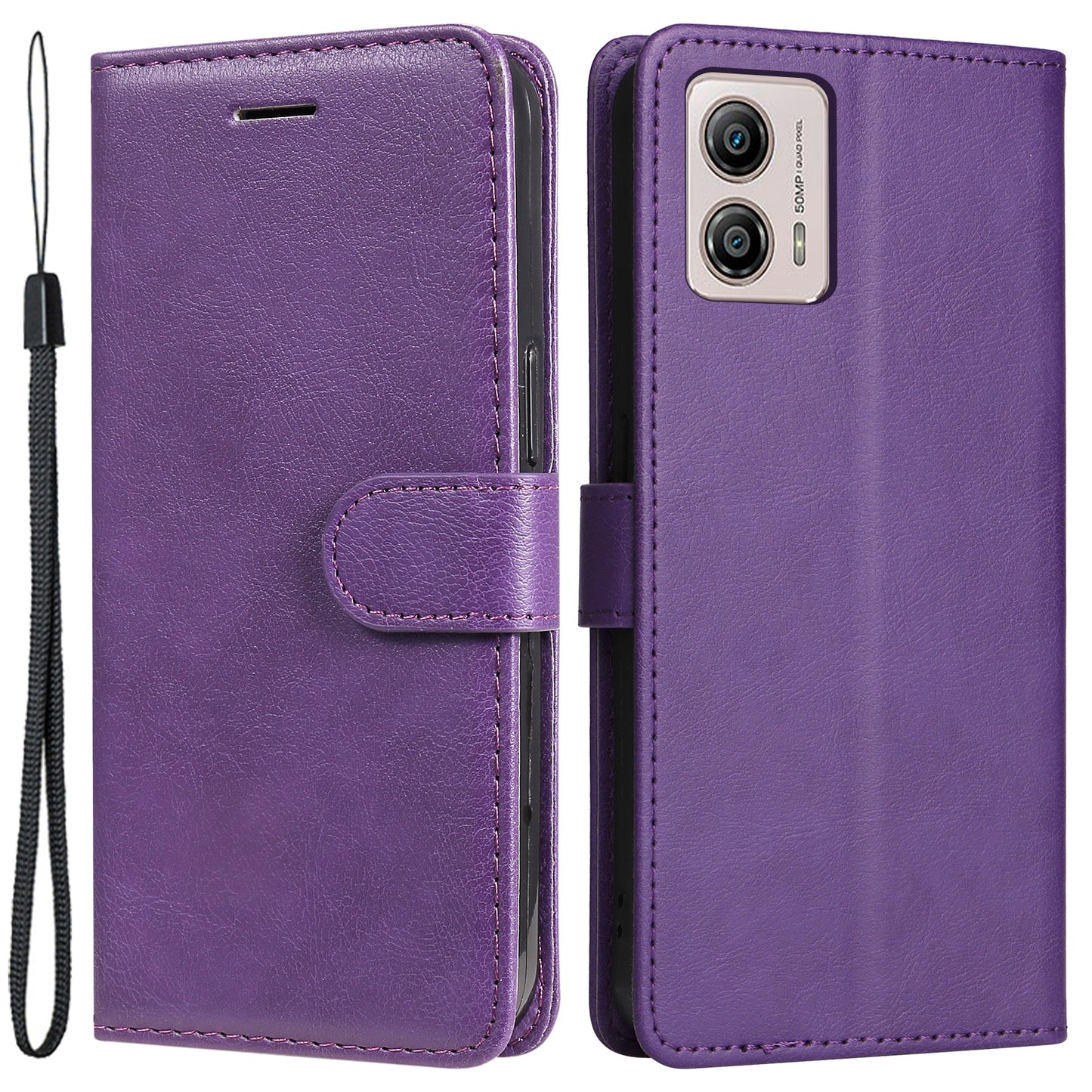 For Motorola Moto G13 4G / G23 4G / G53 5G PU Leather Wallet Phone Case Flip Stand Solid Color Anti-drop Shell