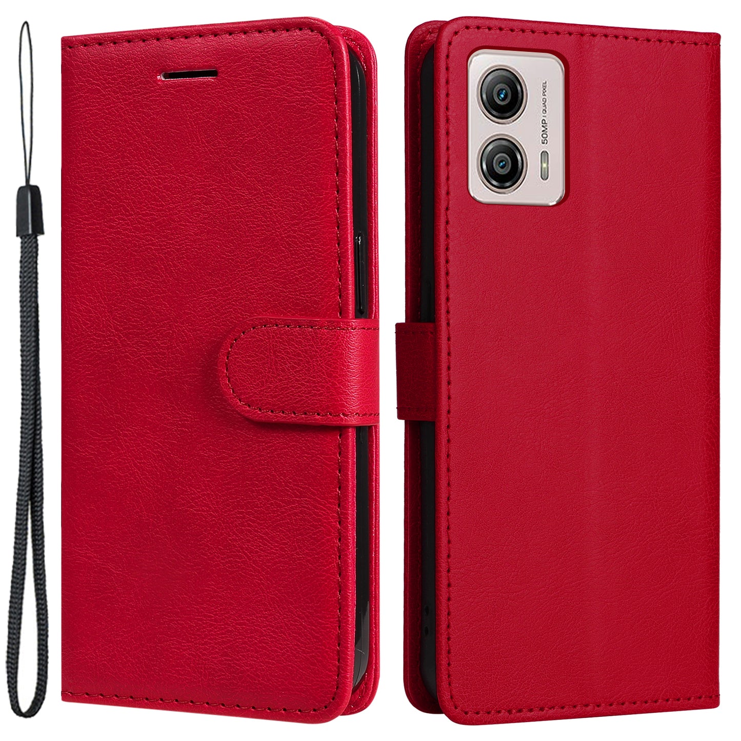 For Motorola Moto G13 4G / G23 4G / G53 5G PU Leather Wallet Phone Case Flip Stand Solid Color Anti-drop Shell