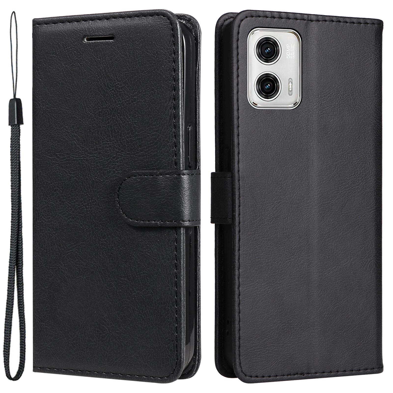 For Motorola Moto G73 5G PU Leather Wallet Case Solid Color Stand Phone Cover with Strap