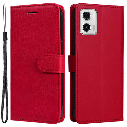 For Motorola Moto G73 5G PU Leather Wallet Case Solid Color Stand Phone Cover with Strap