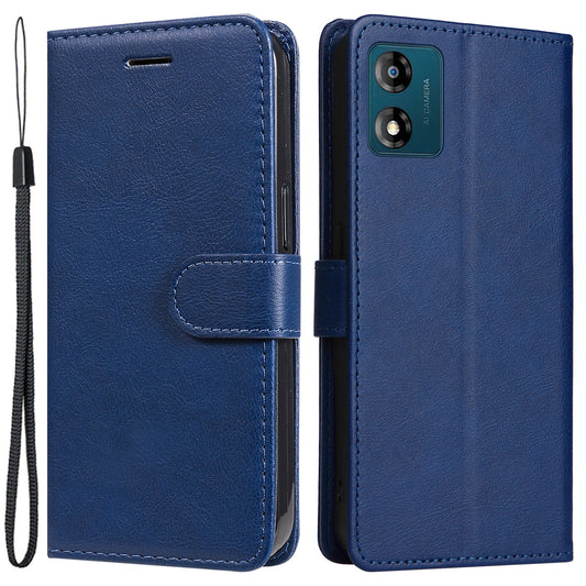 For Motorola Moto E13 4G Solid Color PU Leather Phone Case Wallet Stand Shockproof Cover with Strap