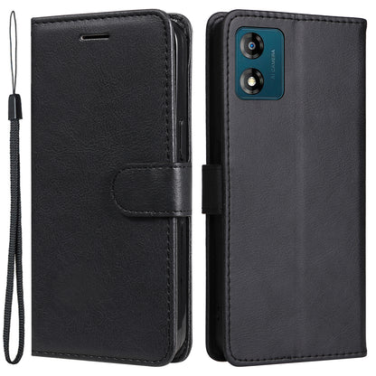 For Motorola Moto E13 4G Solid Color PU Leather Phone Case Wallet Stand Shockproof Cover with Strap