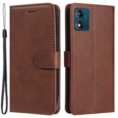 For Motorola Moto E13 4G Solid Color PU Leather Phone Case Wallet Stand Shockproof Cover with Strap