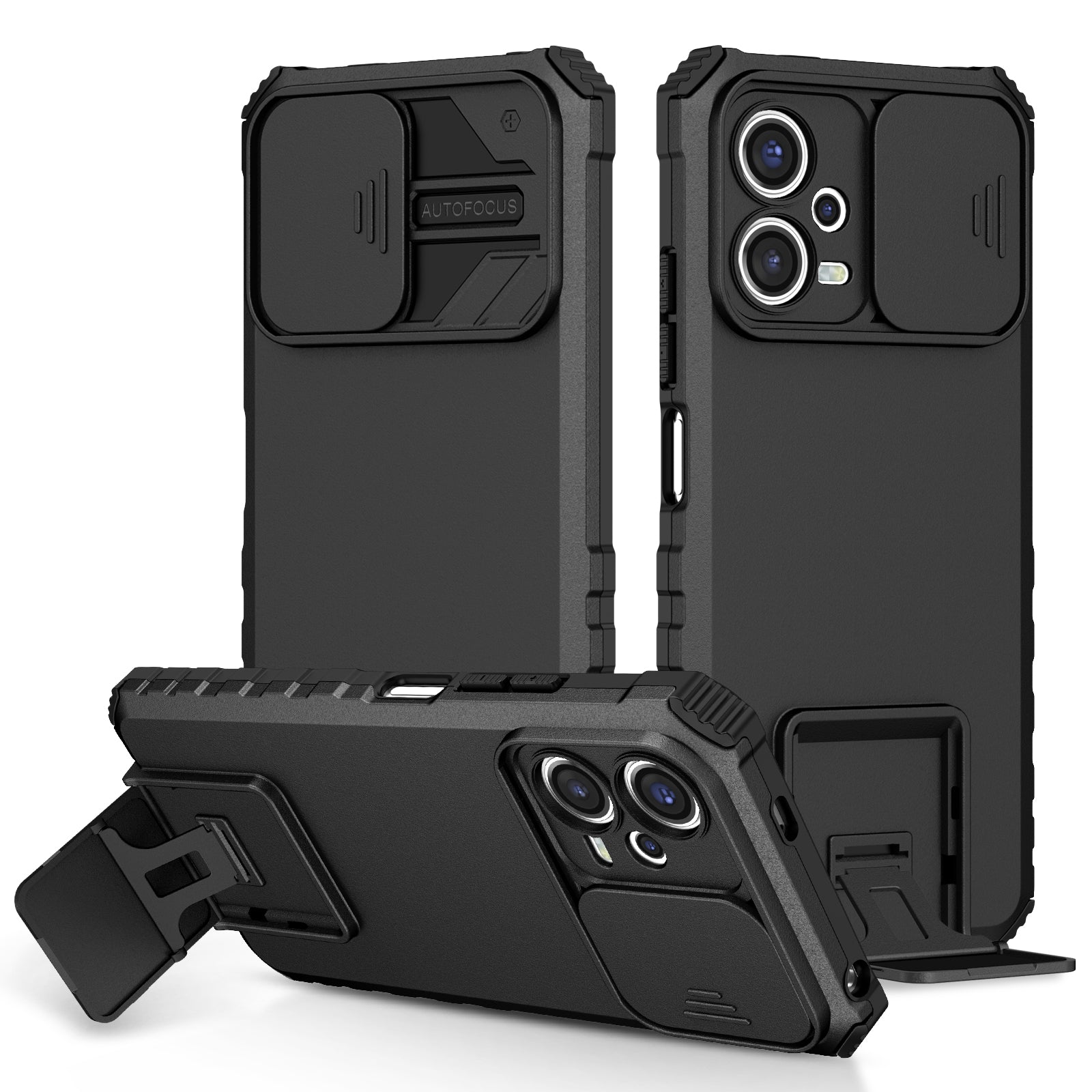 For Xiaomi Redmi Note 12 5G (India) / Poco X5 5G PC + TPU Kickstand Phone Case with Slide Camera Cover