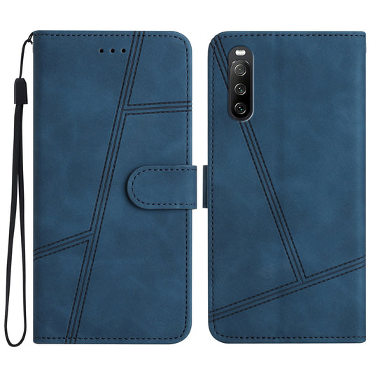 For Sony Xperia 10 V Imprinted Line Anti-drop Cover PU Leather Skin-touch Phone Shell with Wallet Stand