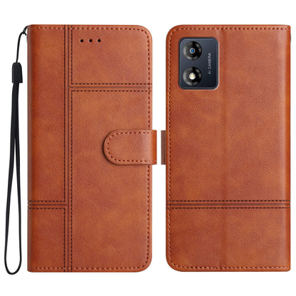 For Motorola Moto E13 4G Business PU Leather Cowhide Texture Cover Line Imprinted Stand Wallet Phone Case with Strap