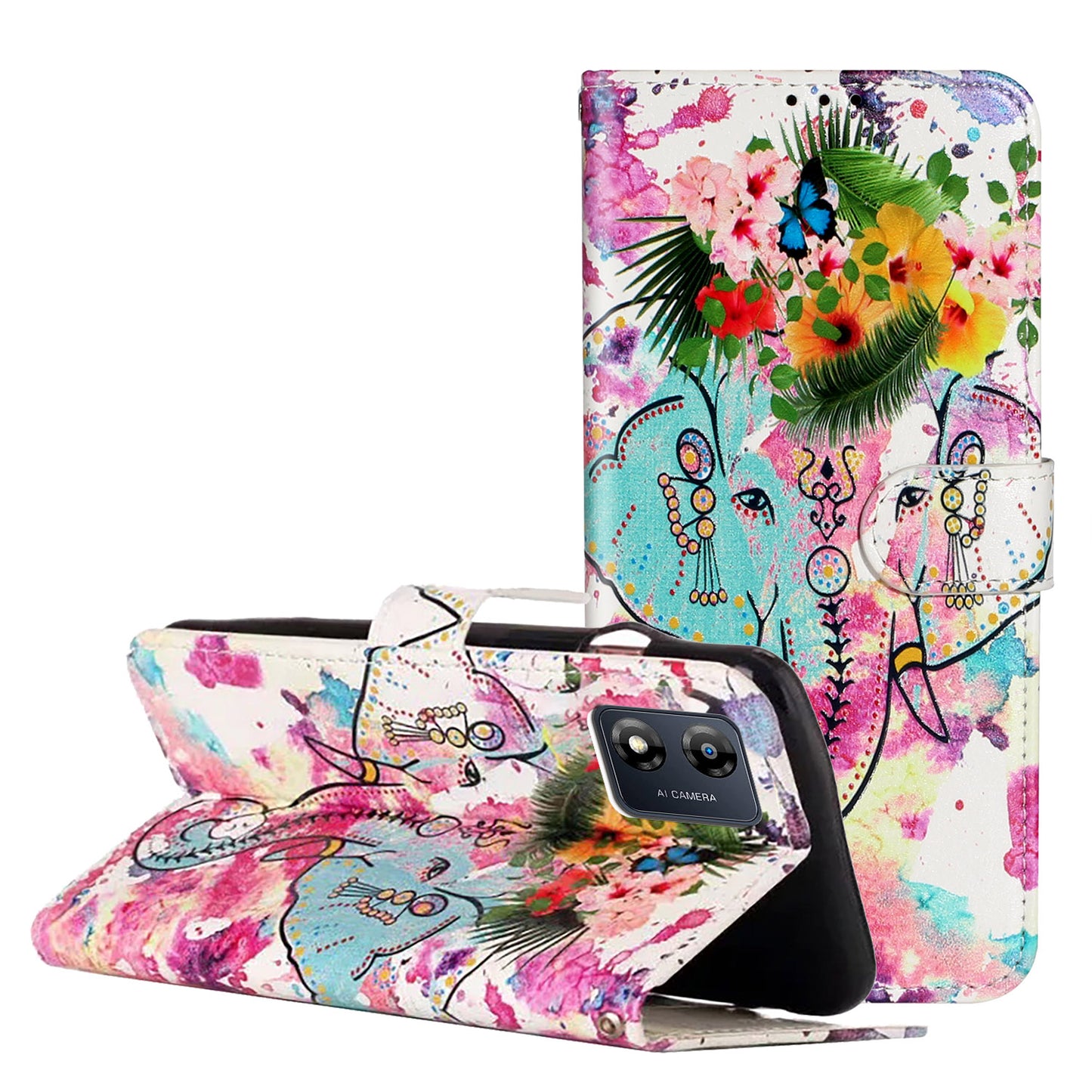 For Motorola Moto E13 4G Pattern Printing Phone Cover PU Leather Stand Wallet Case