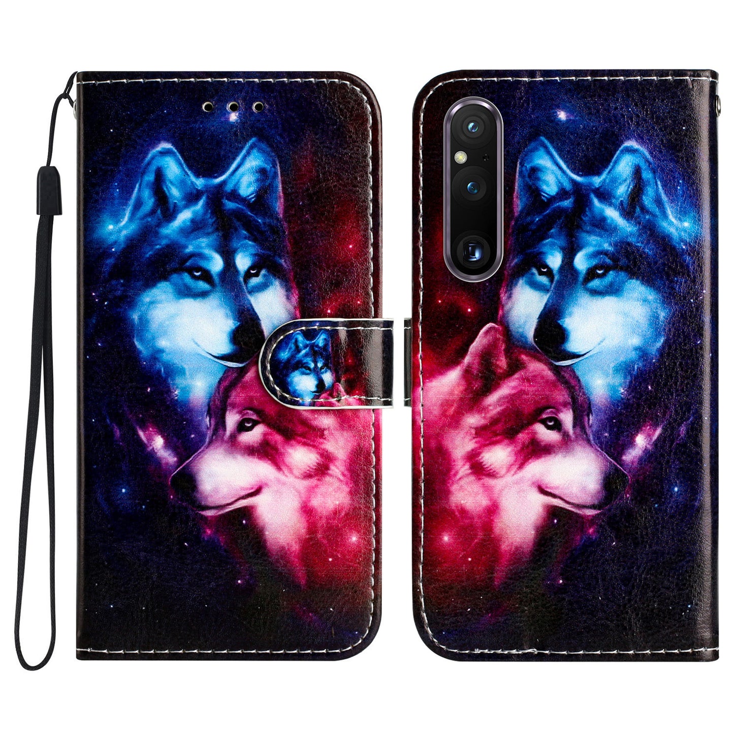 For Sony Xperia 1 V PU Leather Stand Flip Cover Pattern Printing Wallet Phone Case with Strap