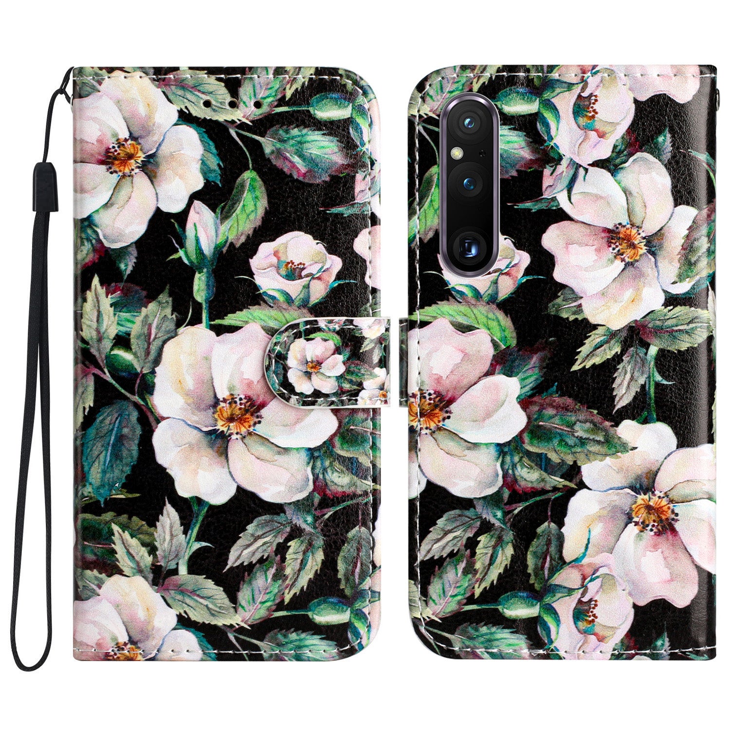 For Sony Xperia 1 V PU Leather Stand Flip Cover Pattern Printing Wallet Phone Case with Strap