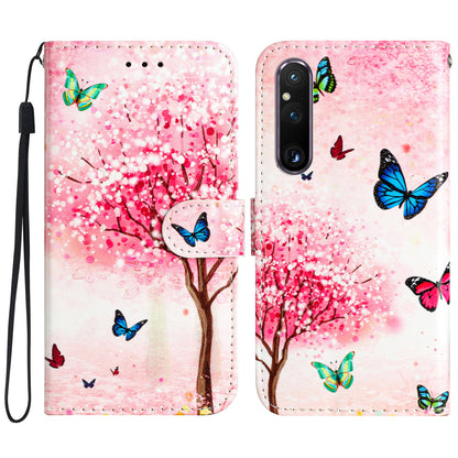 For Sony Xperia 1 V PU Leather Stand Flip Cover Pattern Printing Wallet Phone Case with Strap