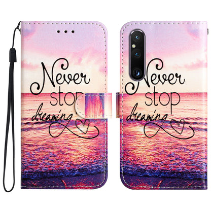 For Sony Xperia 1 V PU Leather Stand Flip Cover Pattern Printing Wallet Phone Case with Strap